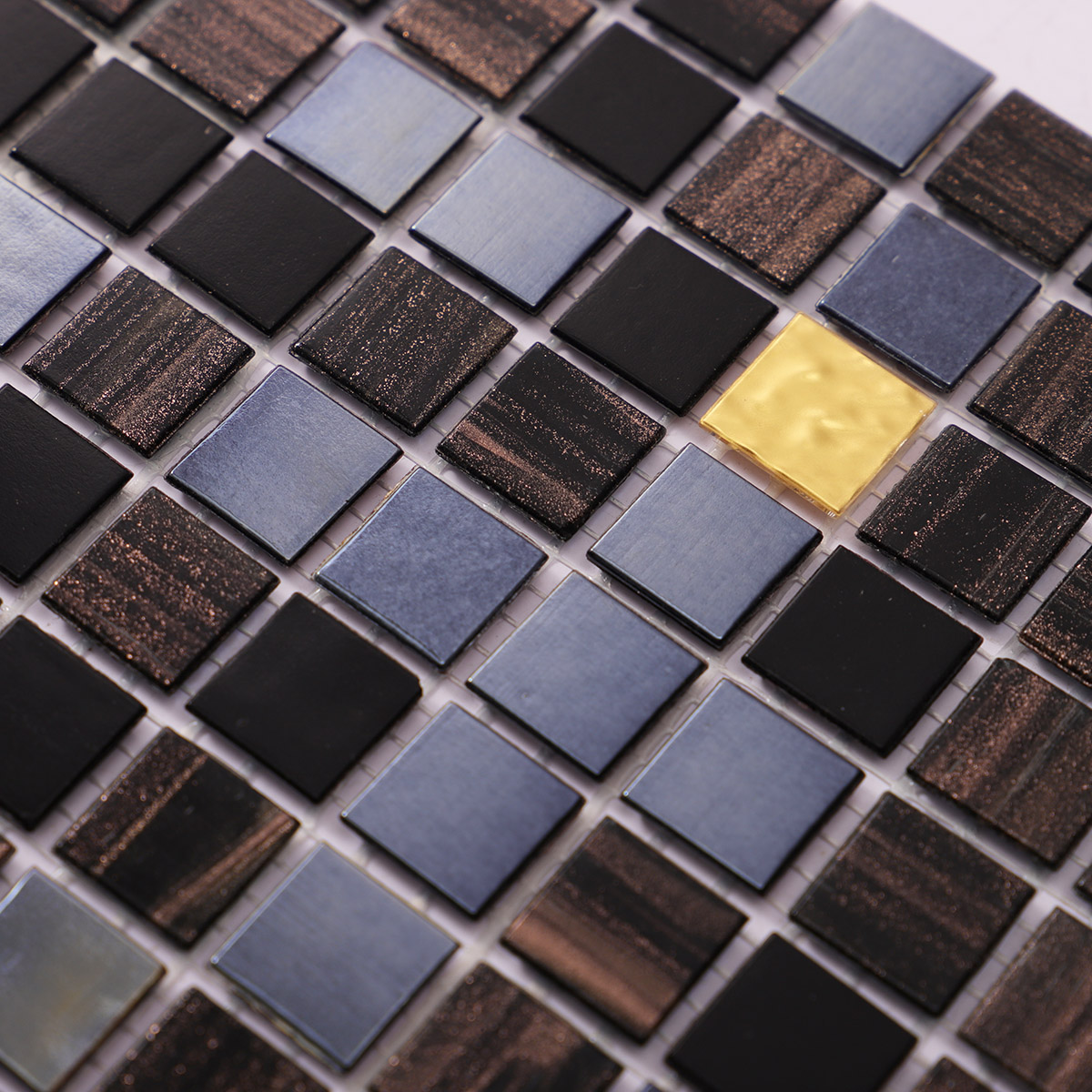 Glossy Black  Mixed Brown And Gold Glass Mosaic Tiles
