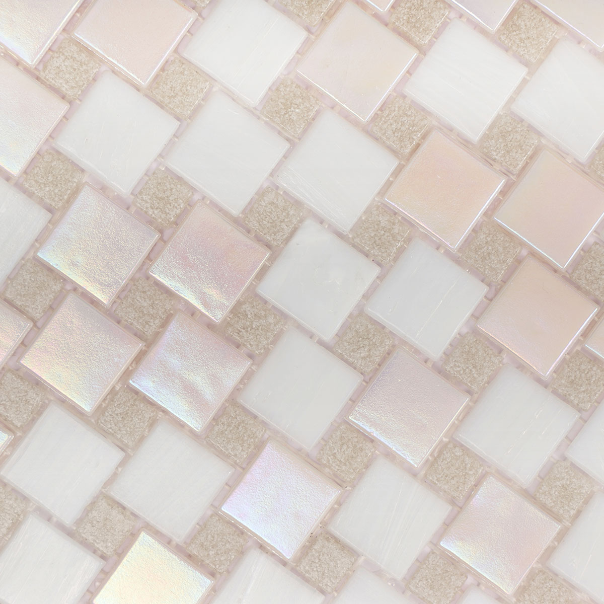 White and Bright Gray Square Glass Mosaic Wall and Floor Tiles