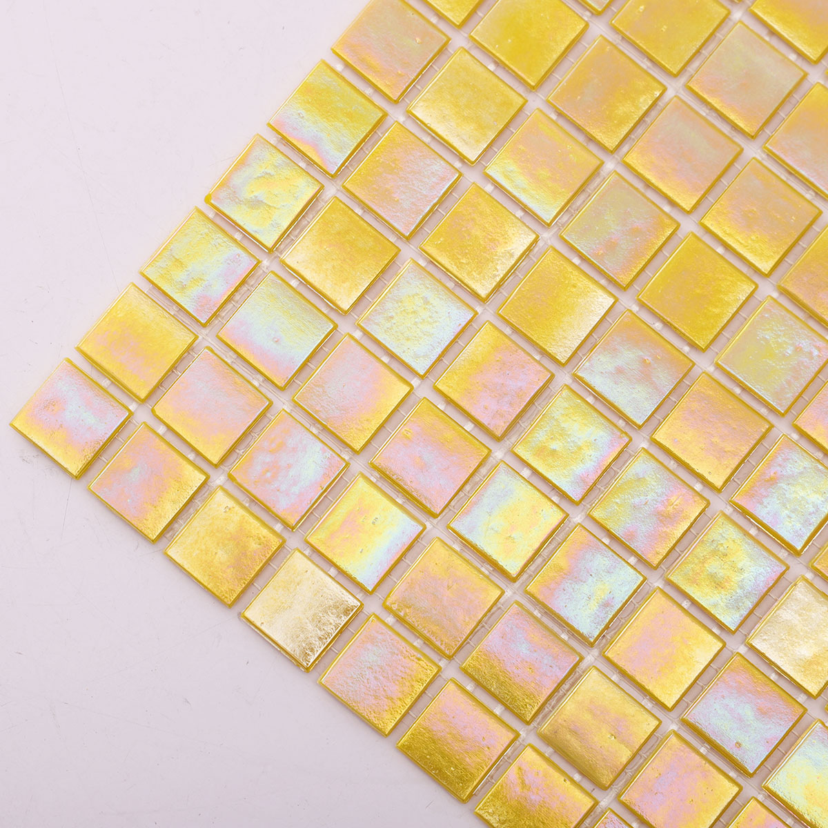 Iridescent Yellow Square Glass Mosaic Wall Tiles-SAICINA TILES