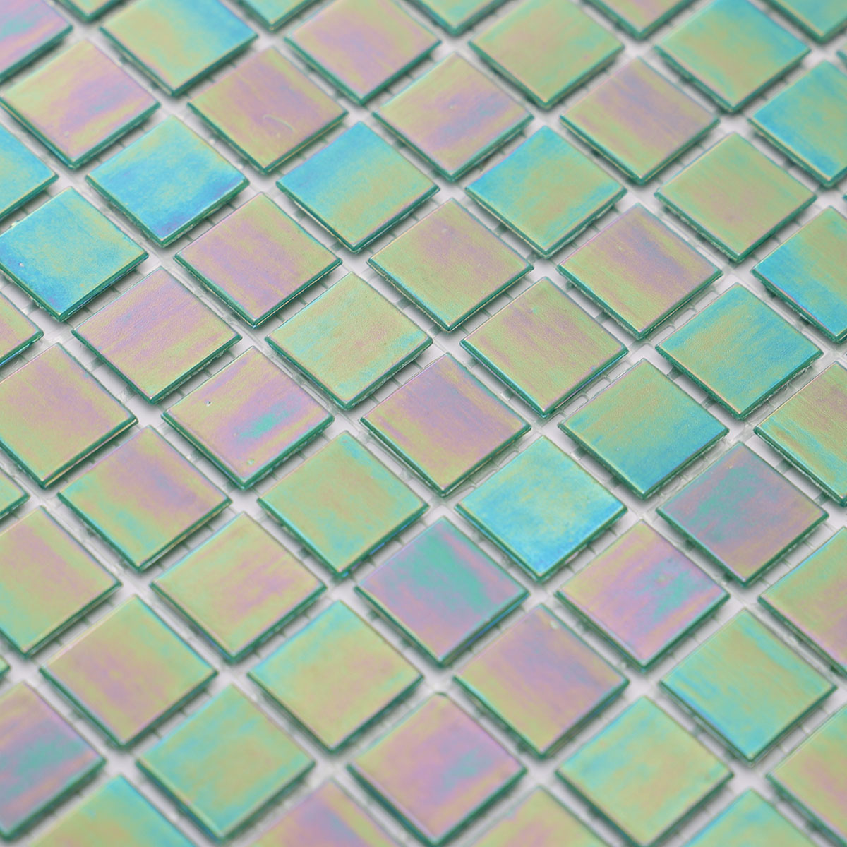 Glossy, Iridescent ,Emerald Green ,Square, Mosaic Tiles,close up