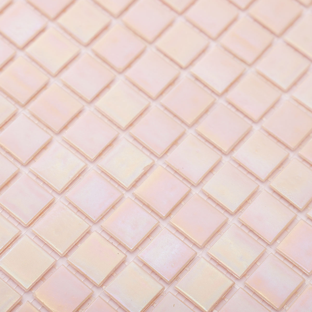 Close-up of rose pink square glass mosaic tiles