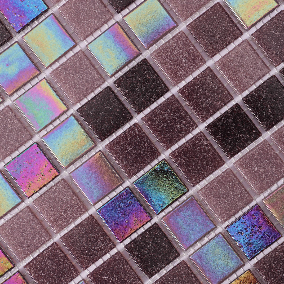 Close-up of purple uniform square glass mosaic tiles