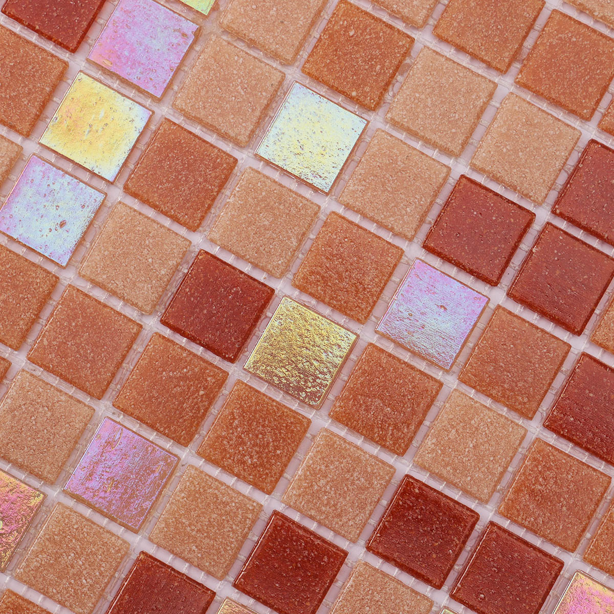 Close-up of orange and yellow mixed glass mosaic tiles