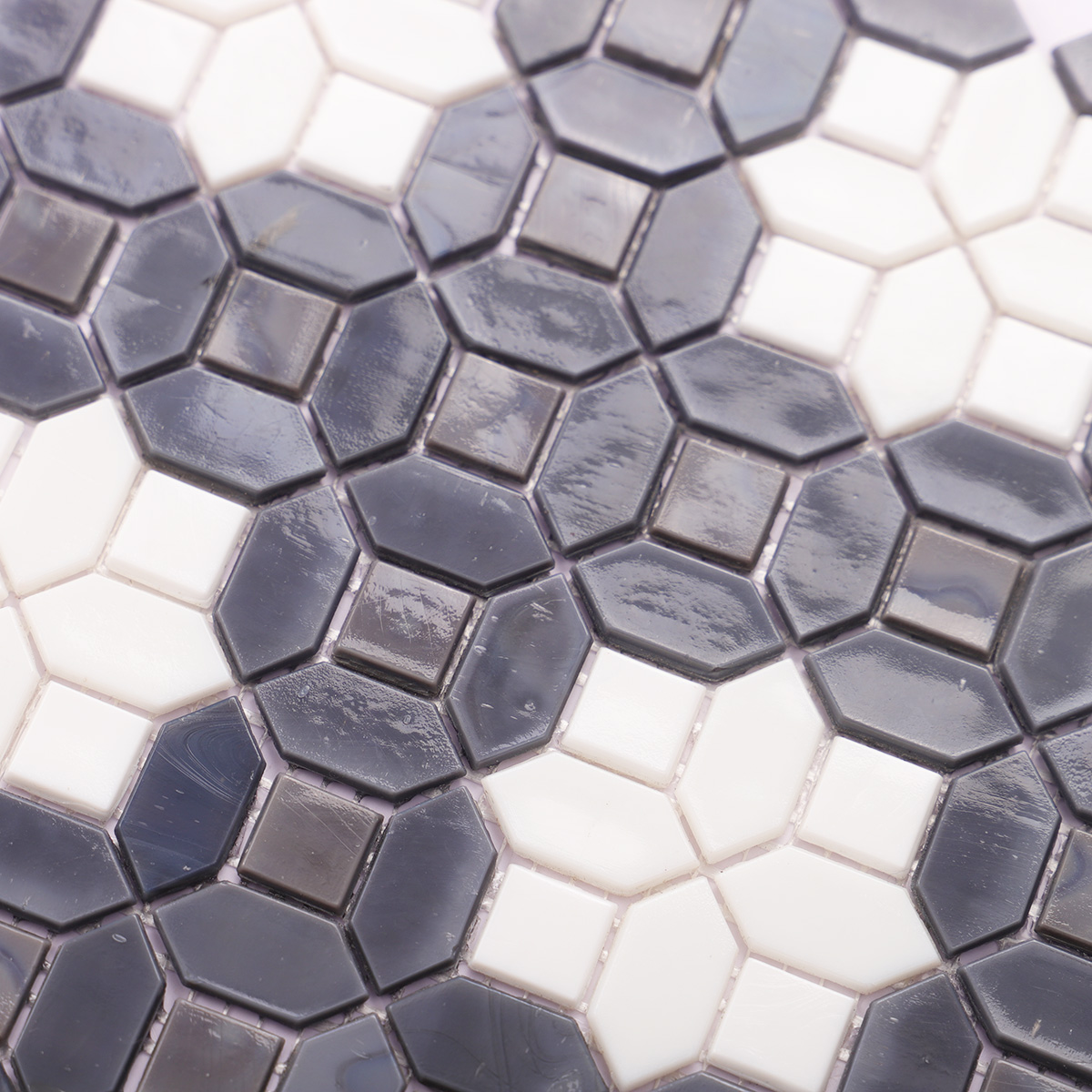 Gray and White Picket with Square Glass mosaic tiles