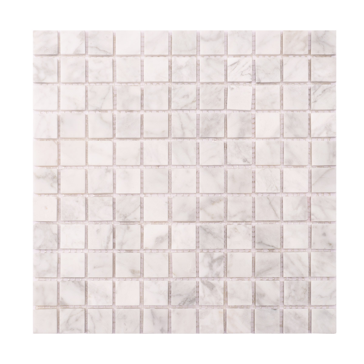 Obverse side of White Carrara square marble mosaic stone tile