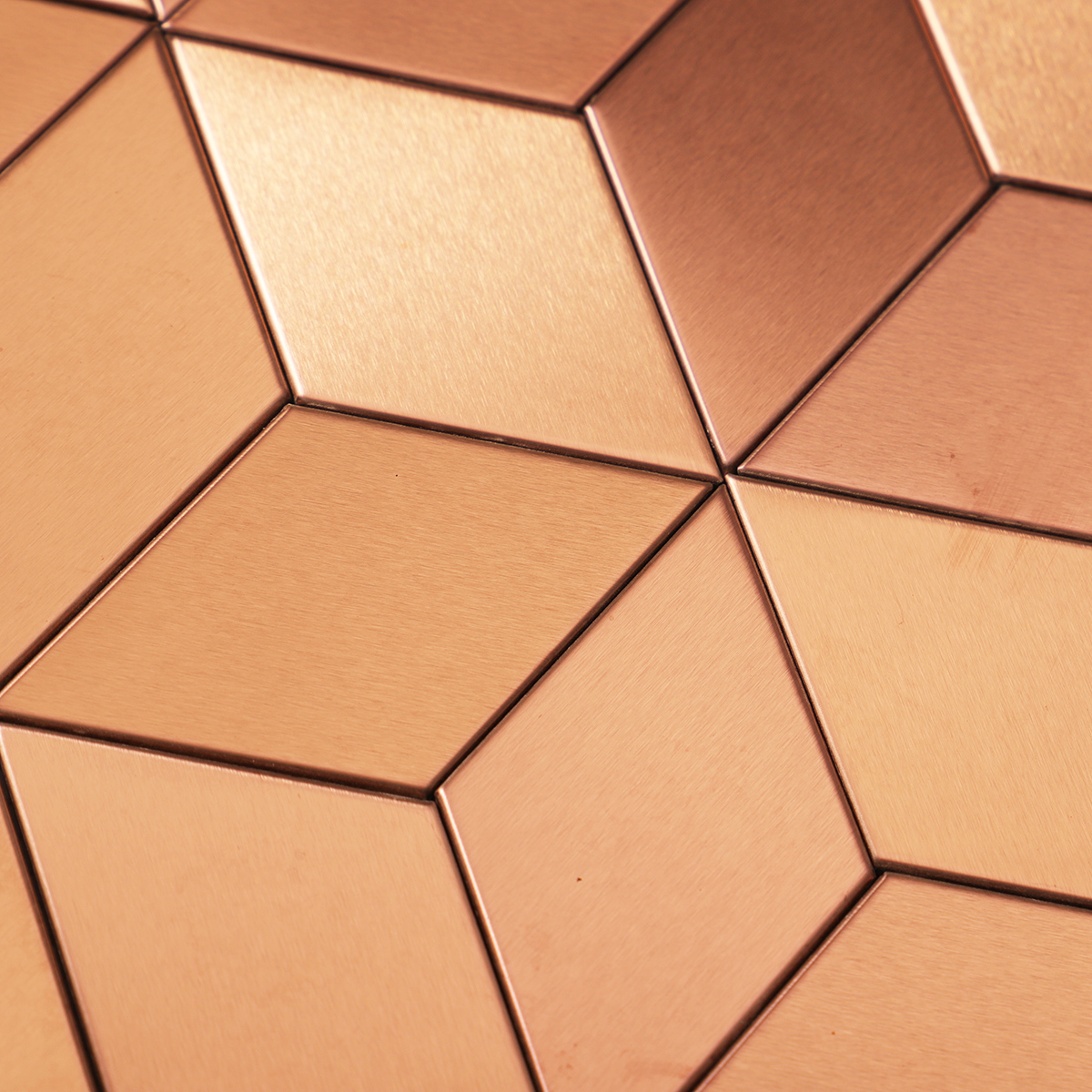Close-up of 3d Cube Stainless Steel Rose Gold Metal Mosaic Tile