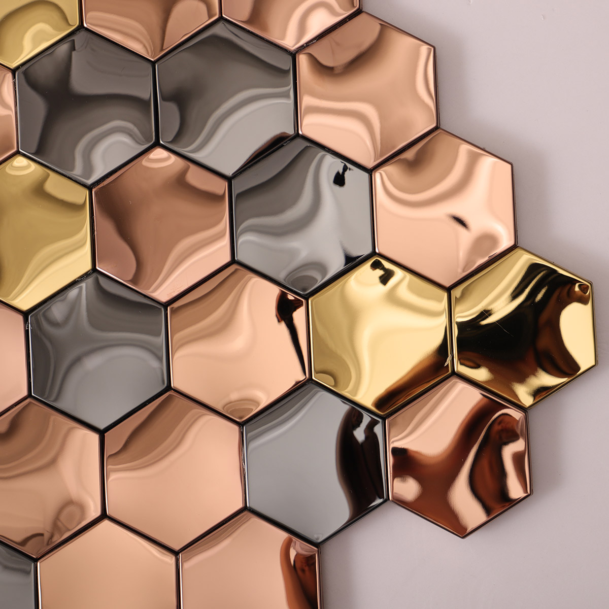 3D Mirror Black and Gold Hexagon Stainless Steel Mosaic Tiles-SAICINA TILES