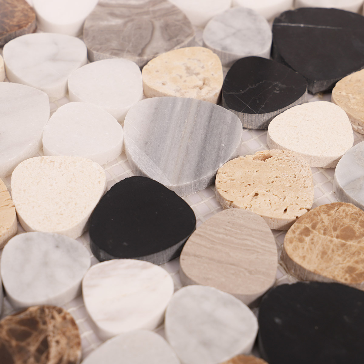 Close-up of mix pebble marble mosaic tiles.