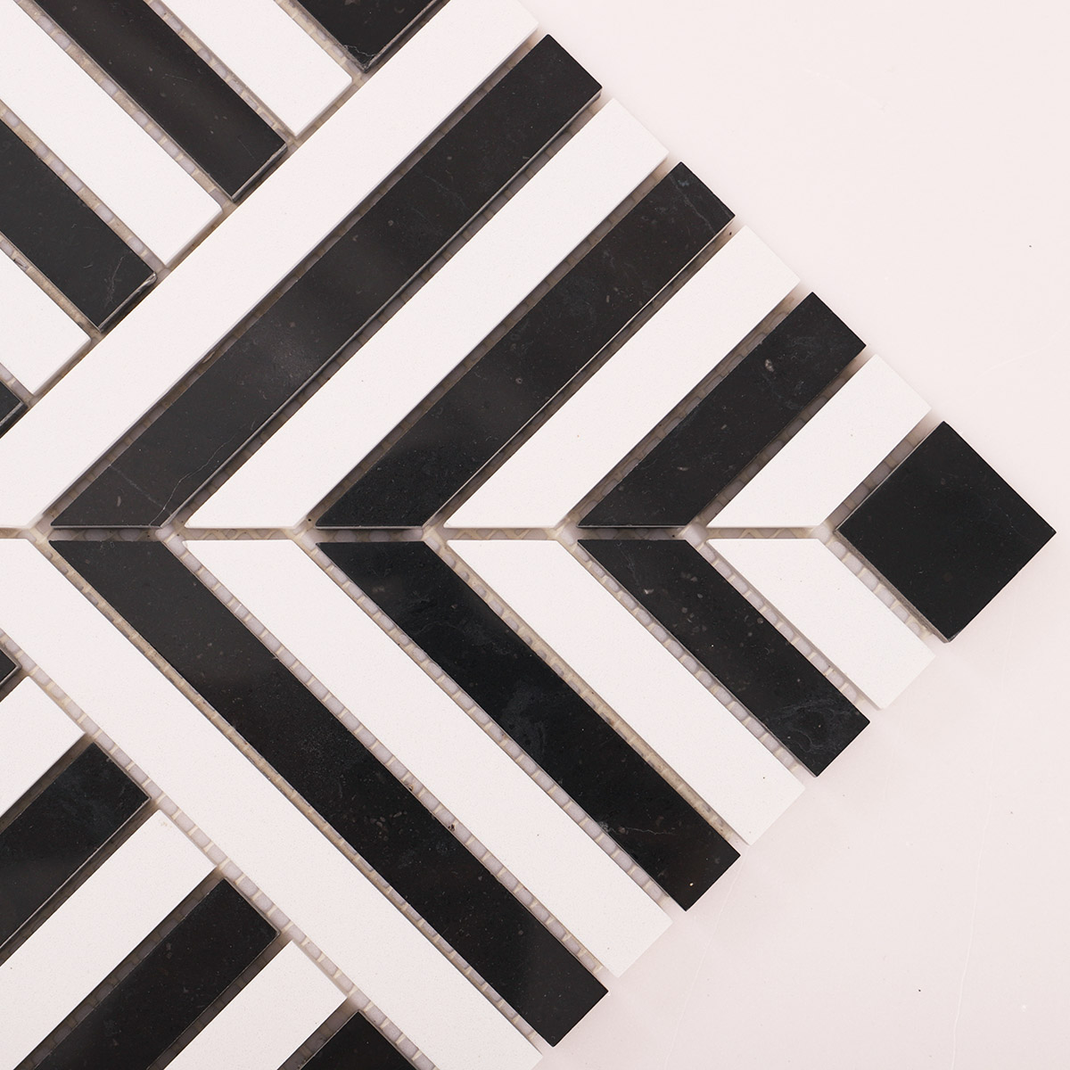 Polished Black and White Geometric Marble Mosaic Tiles-SAICINA TILES