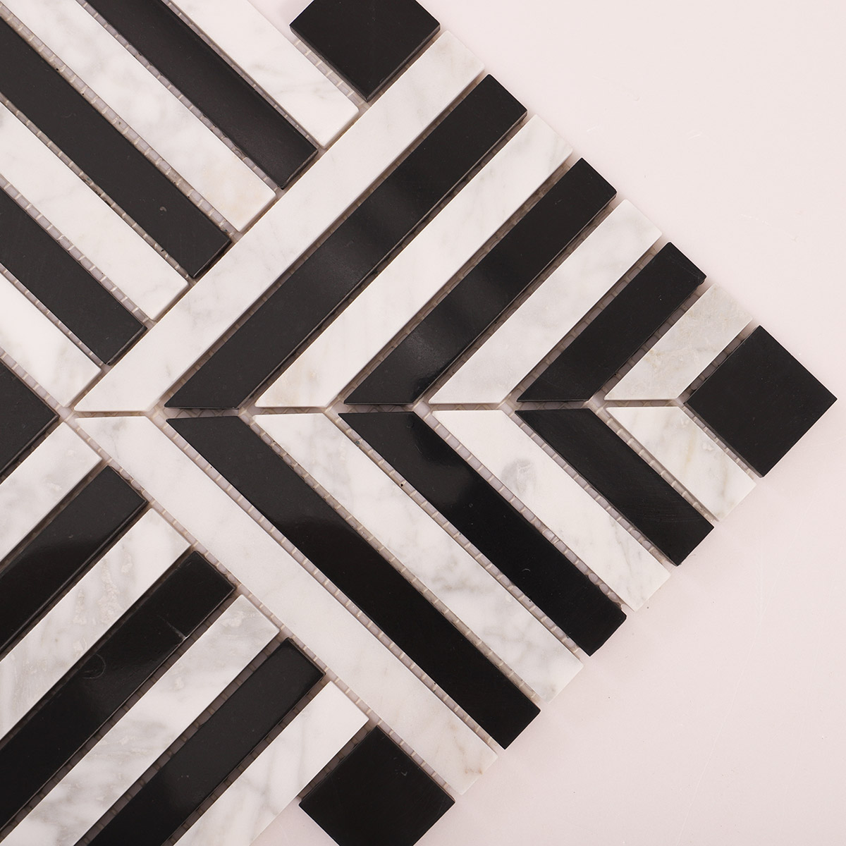 Carrara White and Black Geometric Marble Mosaic Tiles-SAICINA TILES