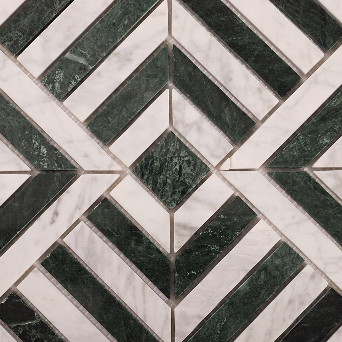 Carrara White and Verde Green Geometric Marble Mosaic Tiles-SAICINA TILES