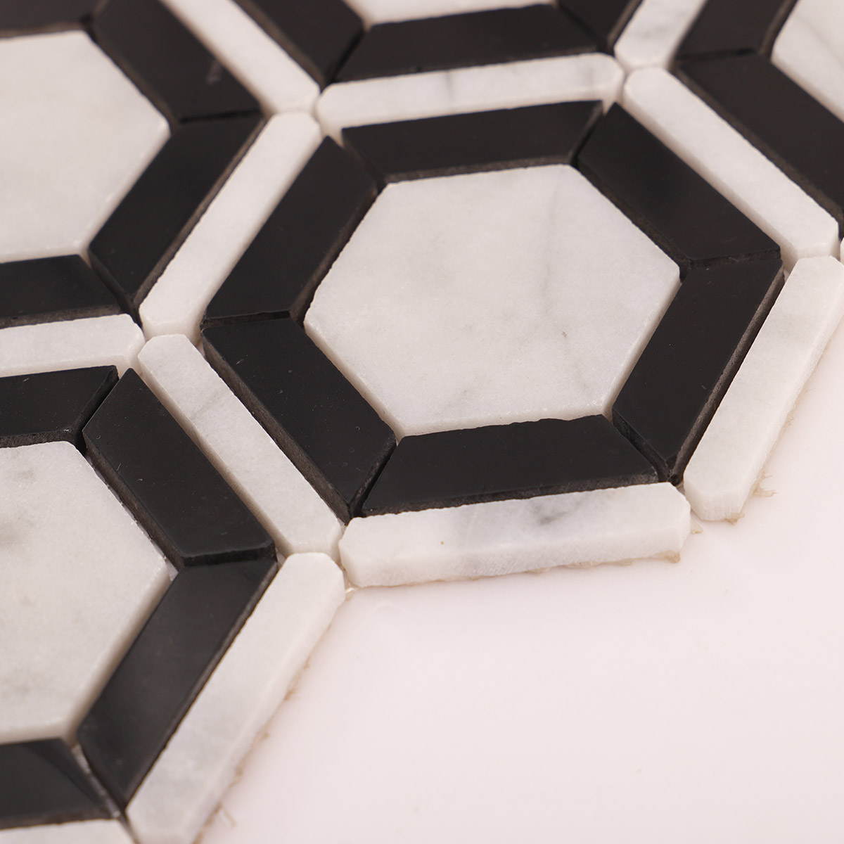 Carrara White and Black Hexagon Geometric Marble Mosaic Tiles-SAICINA TILES