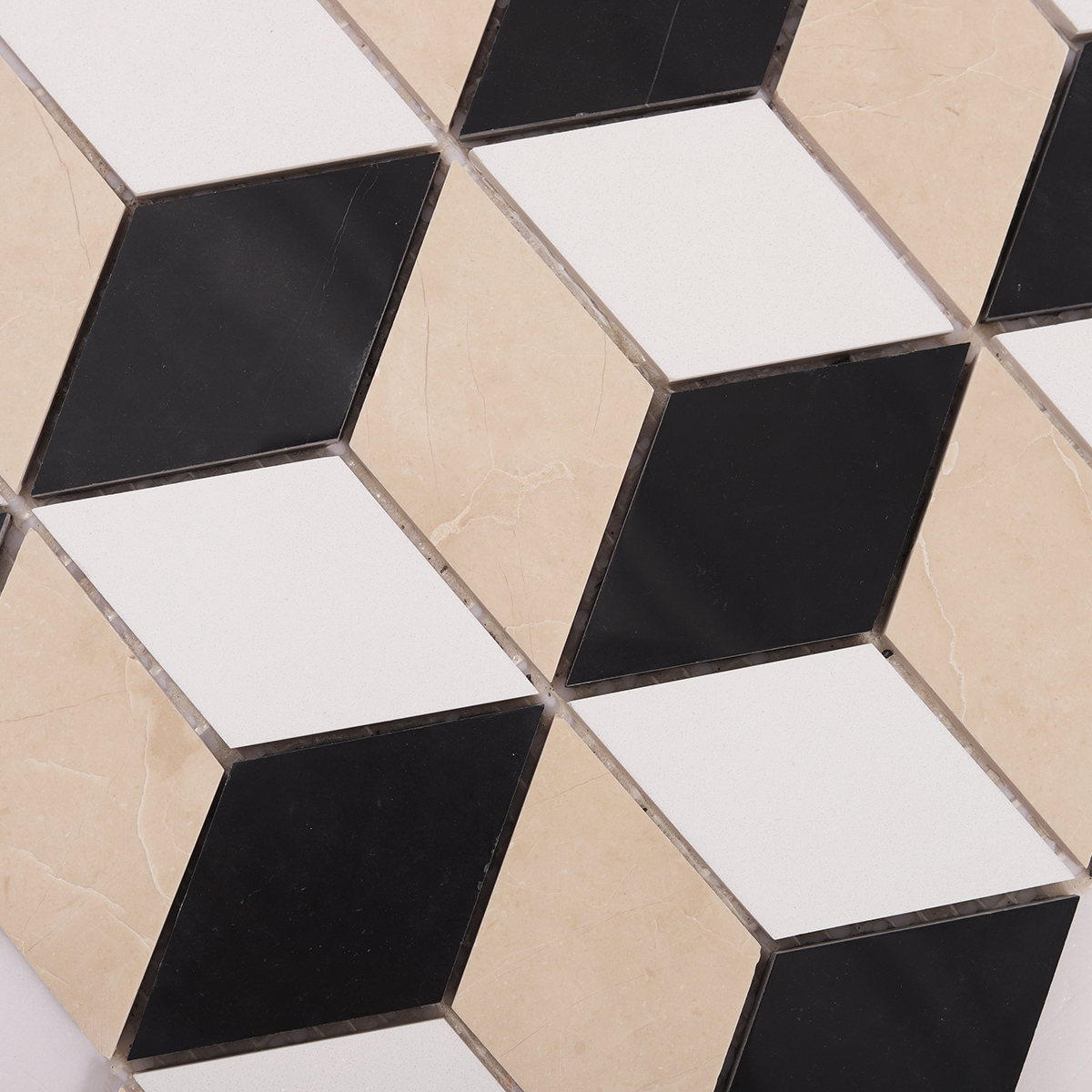 Close-up of diamond cube black and white marble mosaic tiles