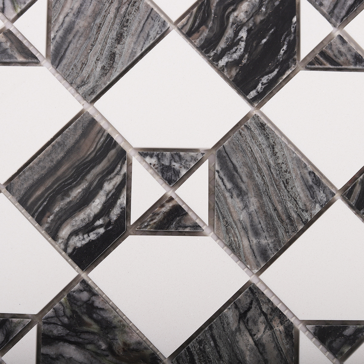 Close-up of Gray & White Thassos Natural Marble Mosaic Tiles