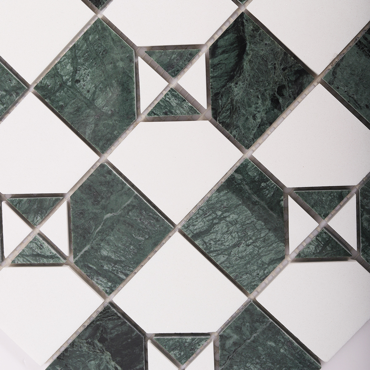 Detailed close-up of Green Mixed White Natural Stone Retro Mosaic Tiles