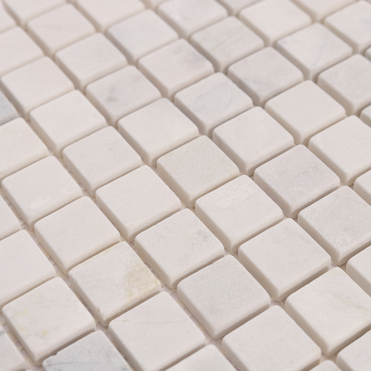 Detailed close-up of Thassos White Square Marble Mosaic Tiles
