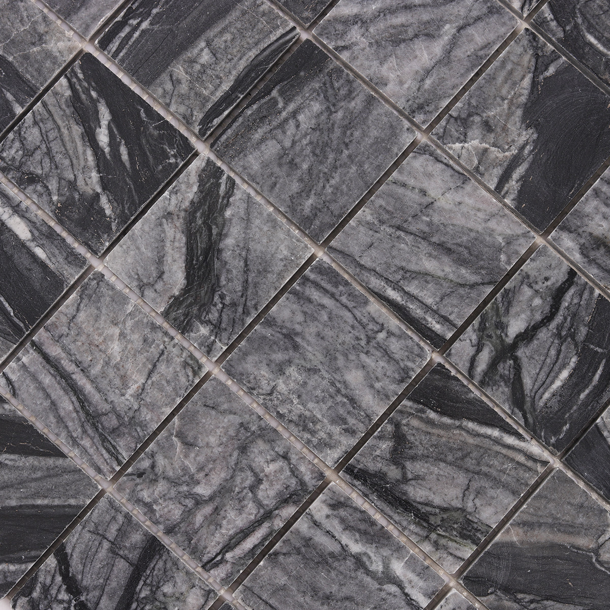 Detailed close-up of Bardiglio Square Marble Mosaic Tiles