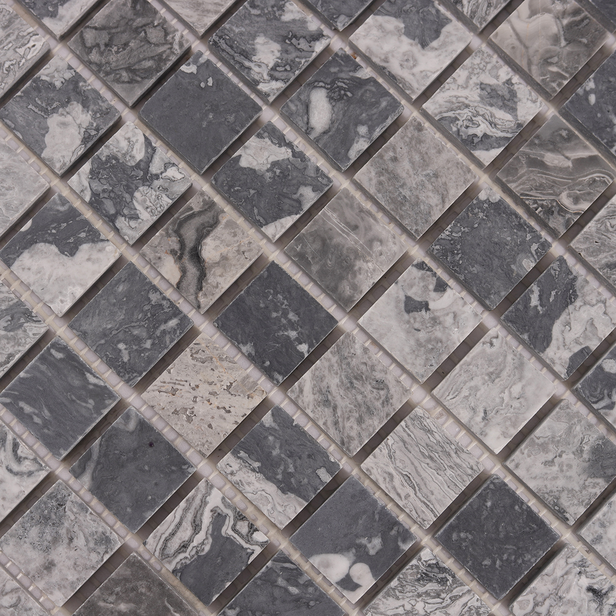 Macro close-up of Dark Grey Square Natural Stone Mosaic Wall Tiles