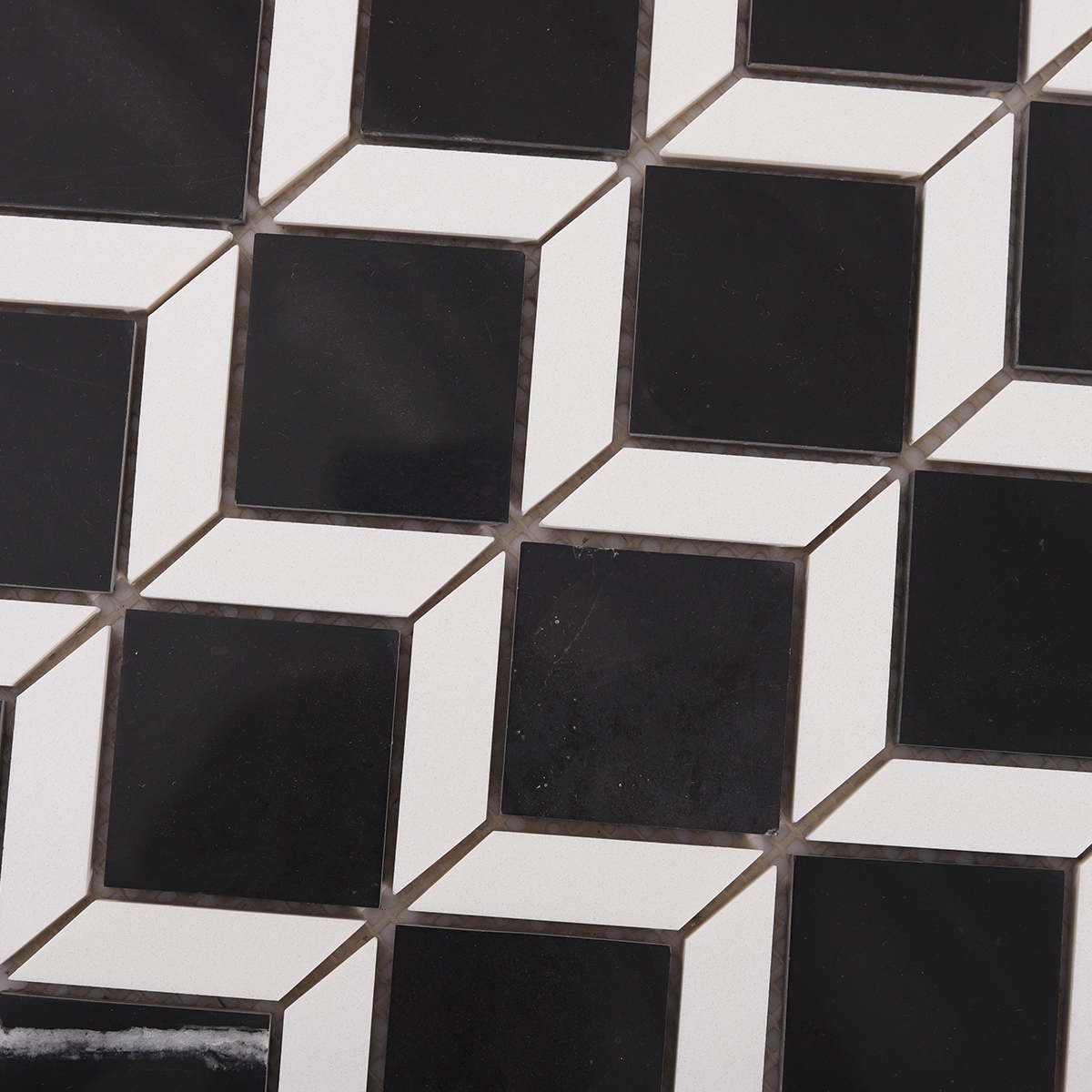 Close-up of Geometric Square Black and White Marble Mosaic Tiles