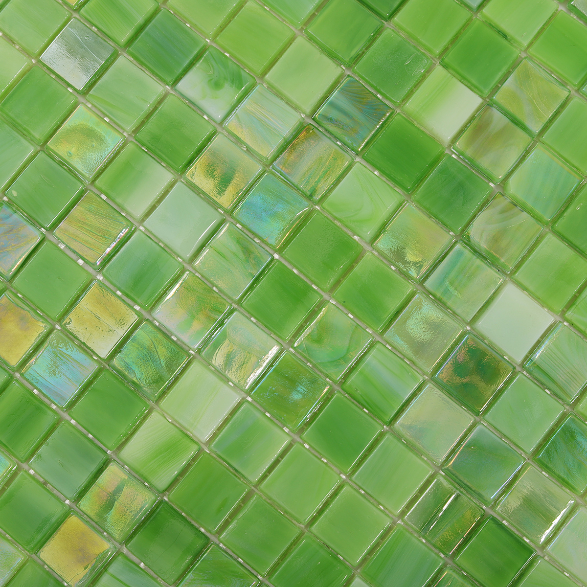 Detailed view of Emerald Green Glass Mosaic Tile, showing vibrant green color