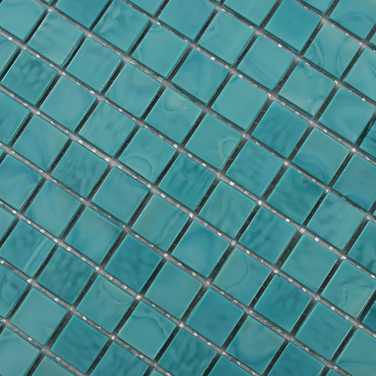 Close-up of Light Blue Square Glass Mosaic Pool Tile, texture detail