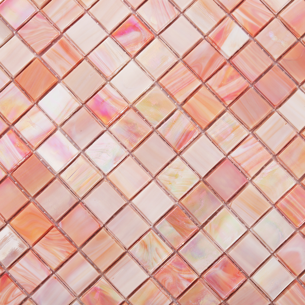 Close-up of Pink Polished Glass Mosaic Floor Tiles, texture detail