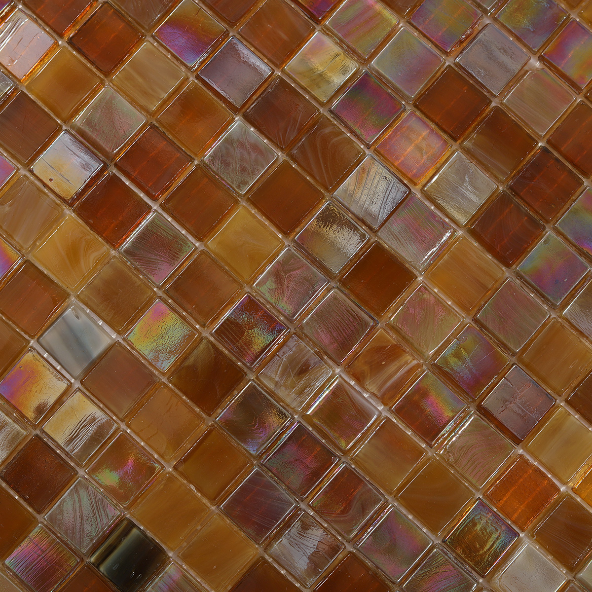 Close-up of Iridescent Light Brown Glass Mosaic Tile, texture detail