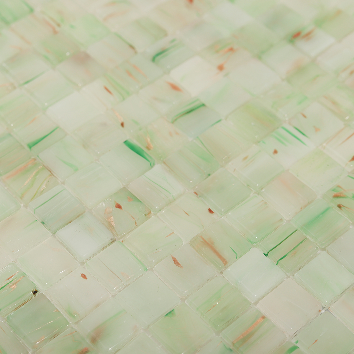Close-up of Light Green Square Mosaic Wall and Floor Tile, texture detail