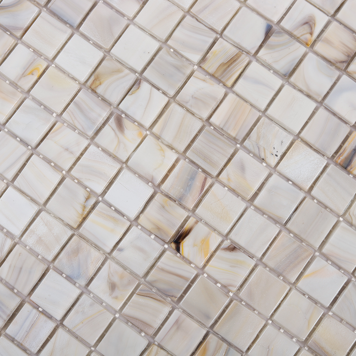 Detailed view of Glass Square Mosaic Gray Beige Tile, showing smooth surface