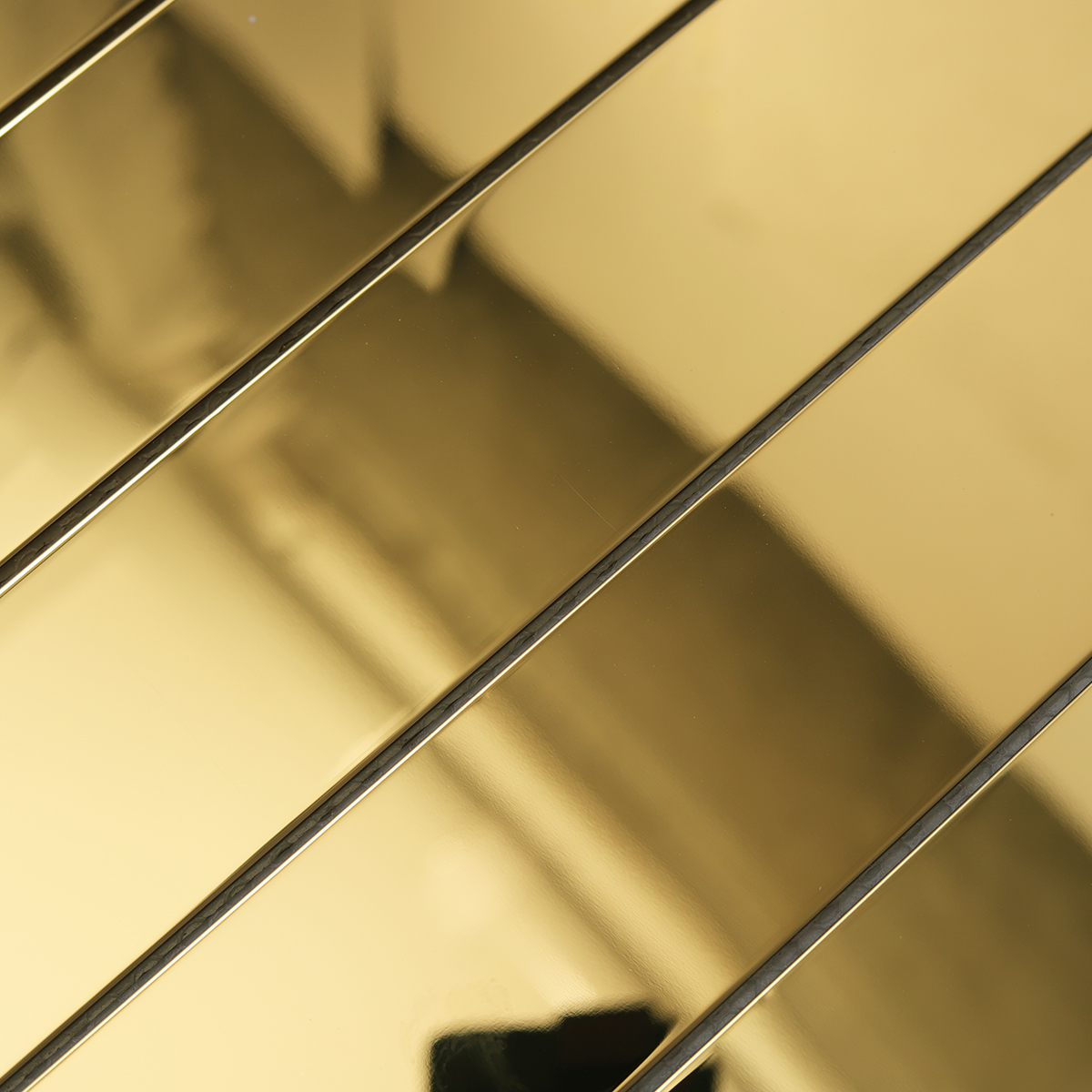 Detailed view of Gold Mirror Brick Metal Mosaic Tiles, showing reflective mirror finish