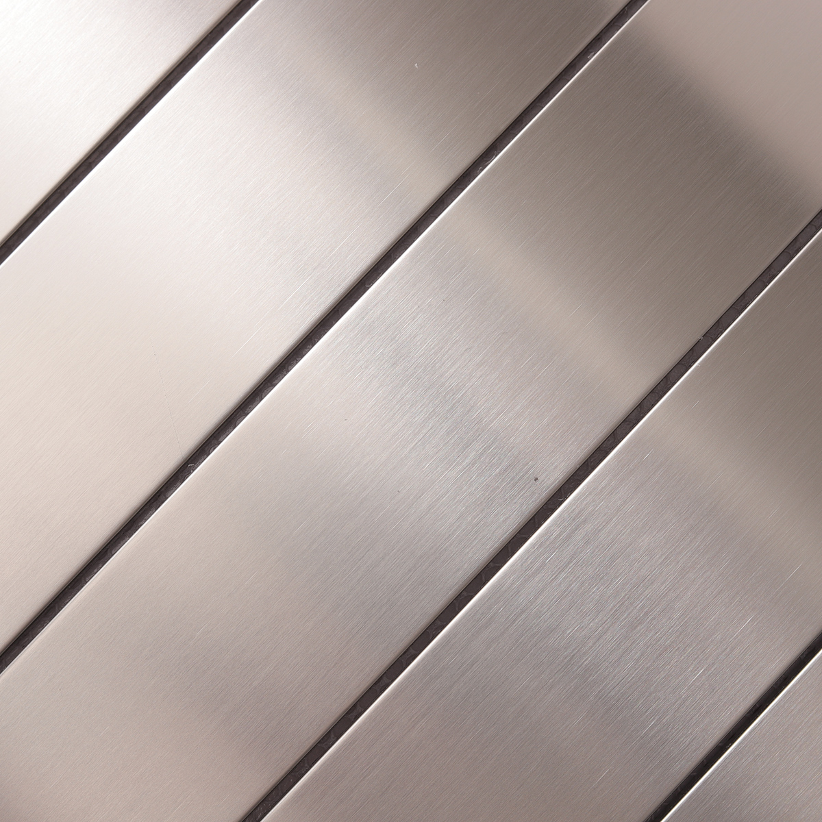 Detailed view of Stacked Brick Silver Brushed Stainless Steel Mosaic Tile