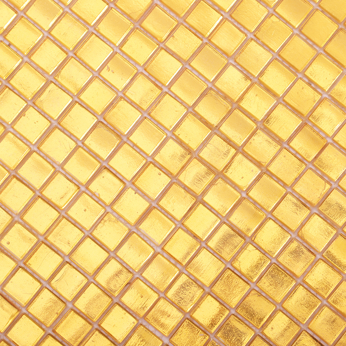 Detailed view of Glossy Gold Square Glass Mosaic Tile, highlighting smooth finish