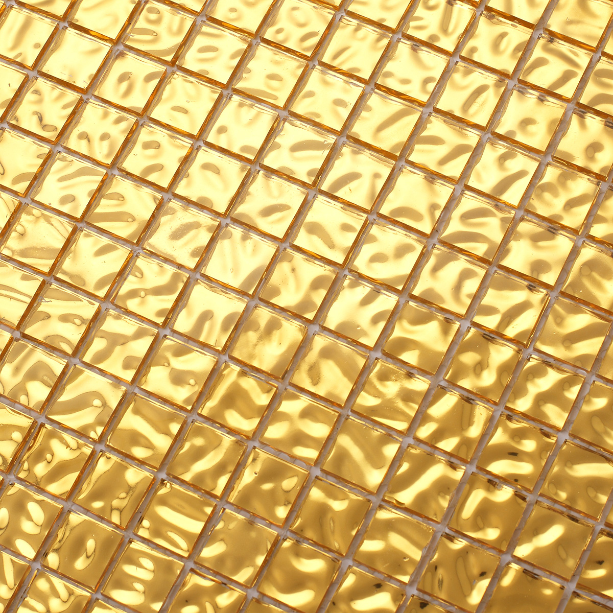 Detailed view of Glossy Gold Glass Uniform Square Mosaic Wall Tile