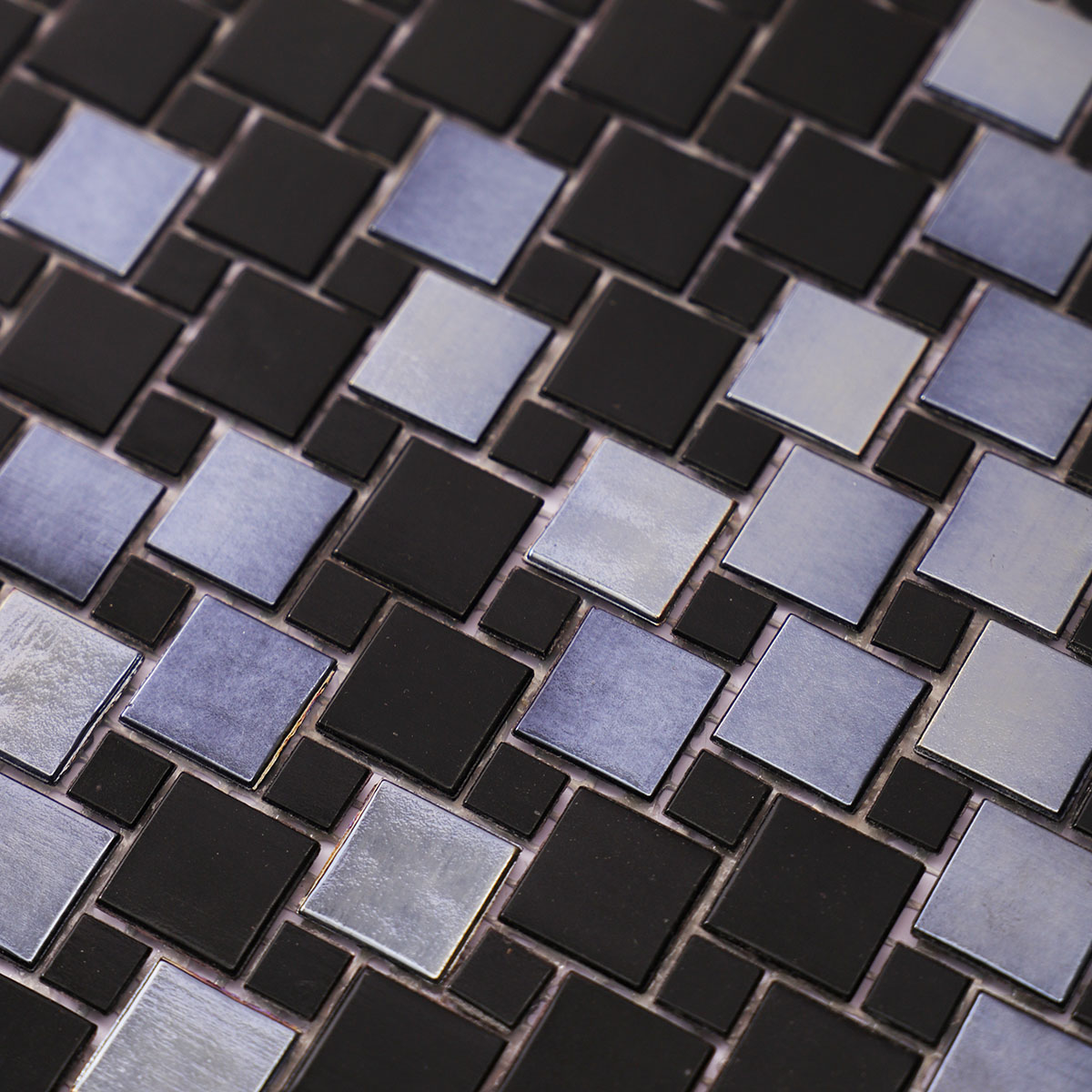 Close-up of Windmill Pattern Black Glass Mosaic Tile