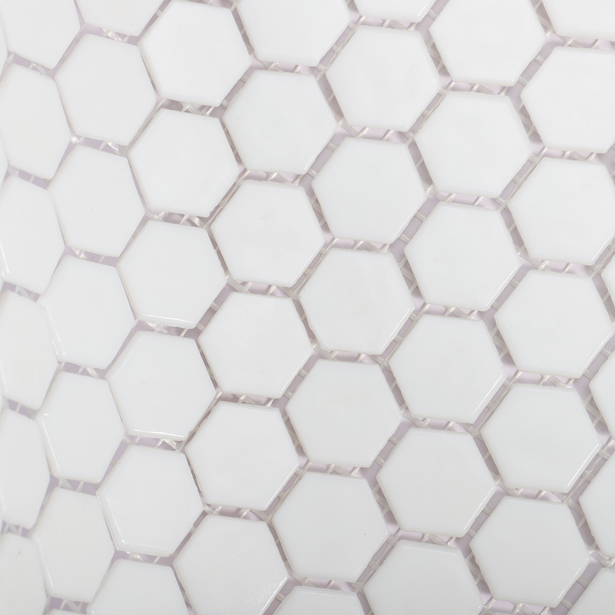 Close-up of White Hexagon Glass Mosaic Tile