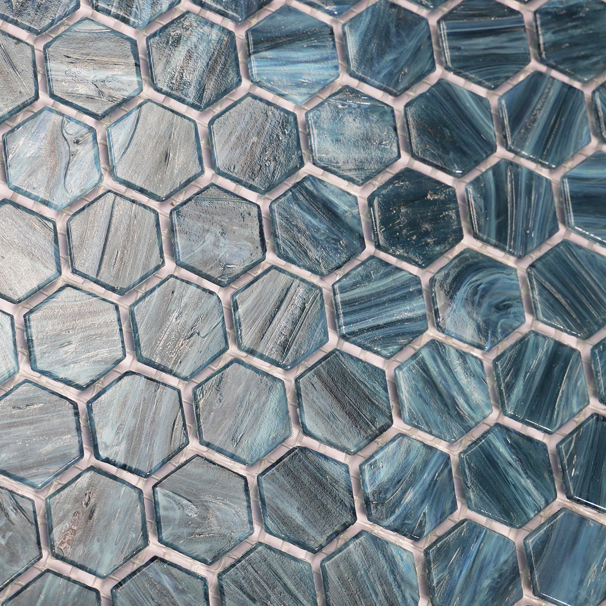  Close-up of Navy Blue Hexagon Glass Mosaic Tile