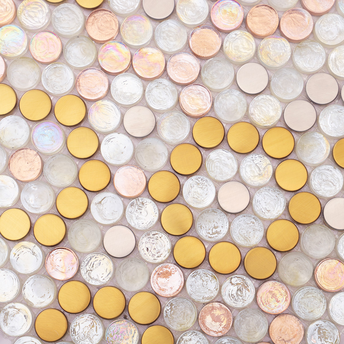 Detailed View of Glass and Metal Circle Pattern Mosaic Tile