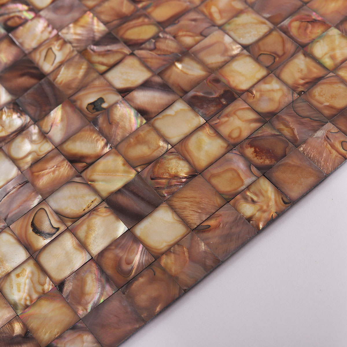 Side View Showing Thickness of Brown Mother of Pearl Shell Mosaic Tile