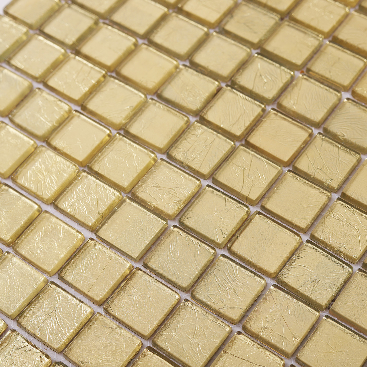 Detailed View of Glossy Gold Glass Mosaic Tile Texture
