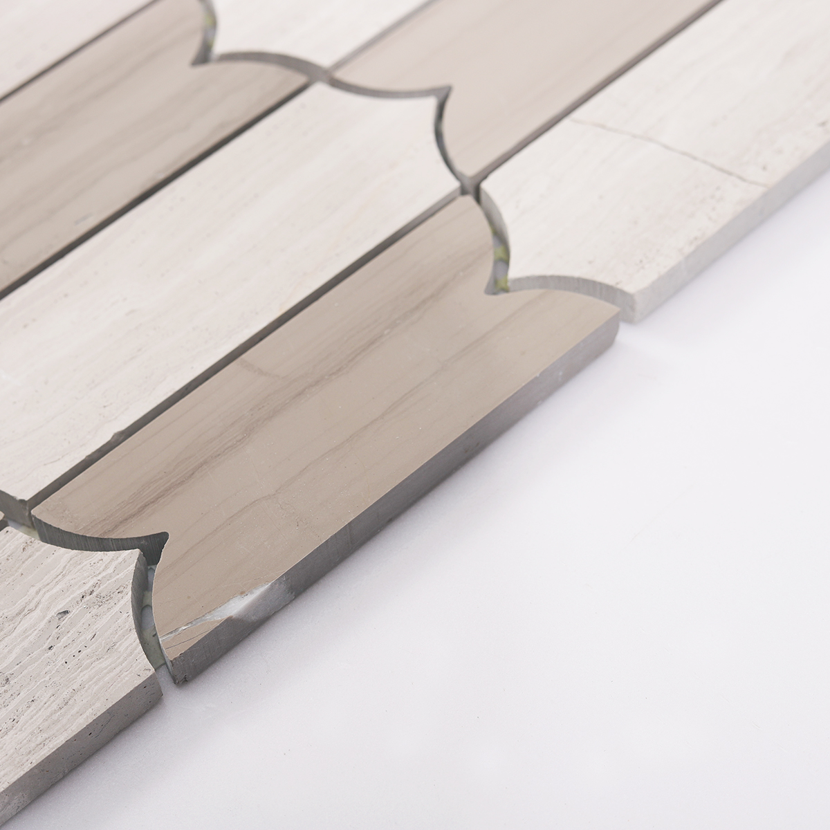 Side View Showing Thickness of Limestone Wooden Beige Marble Mosaic Tile