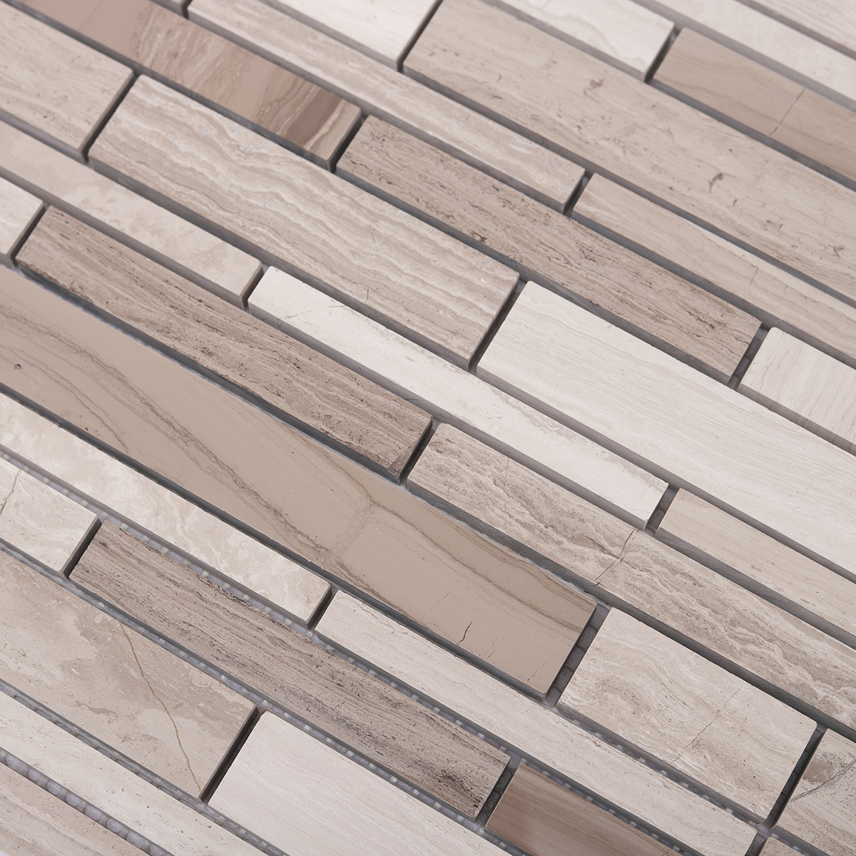Detailed View of Natural Stone Linear Subway Mosaic Tile Pattern
