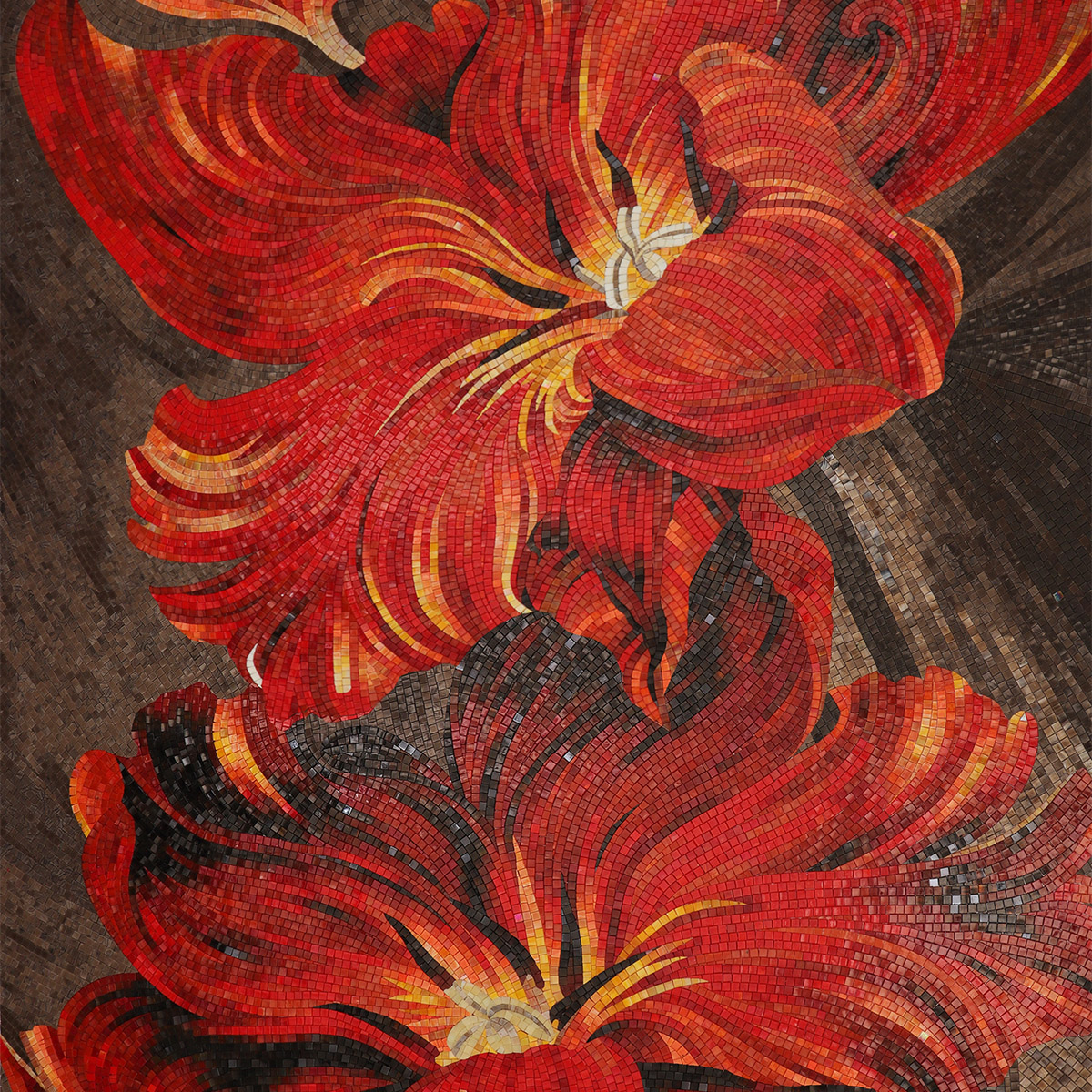 Artistic Detail in Red Flower Glass Mosaic Tile