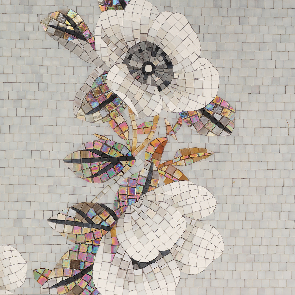 Close-up of Hand-Cut Flower Glass Mosaic Tile Detail