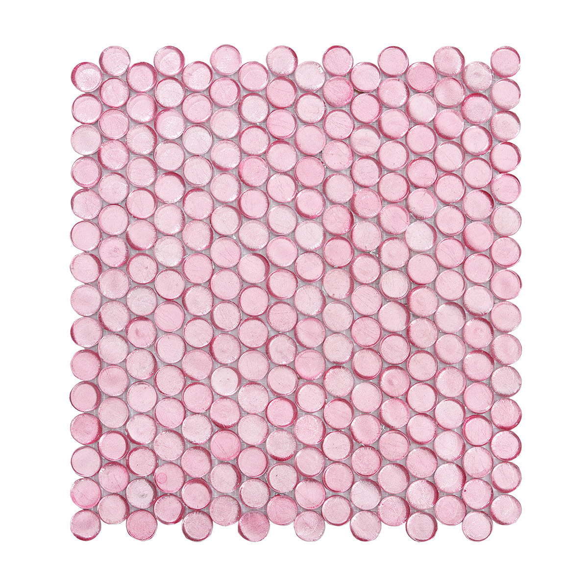 Front View of Glossy Pink Penny Round Glass Mosaic Wall Tile