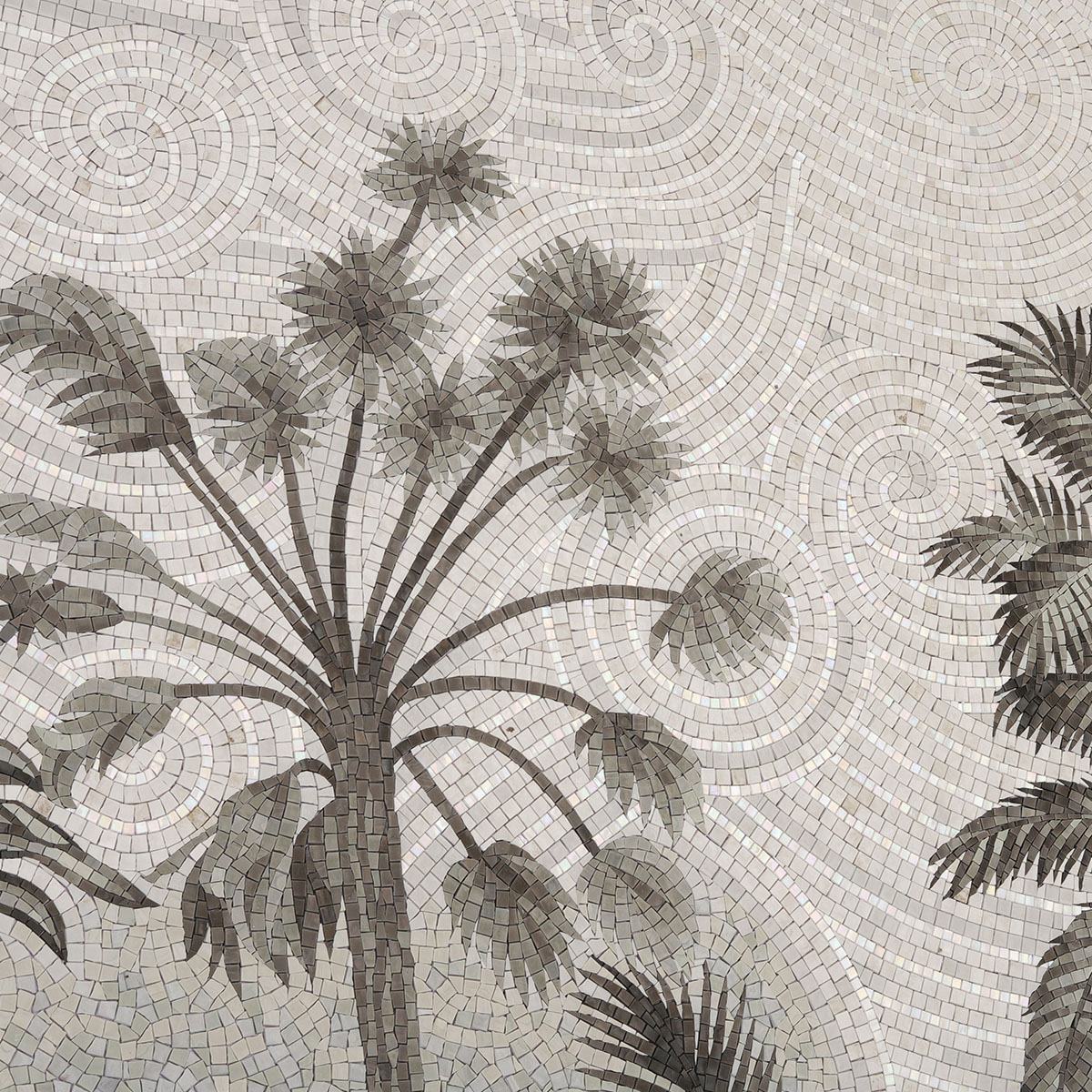 Detailed View of Handmade Glass Mosaic Coconut Tree Pattern