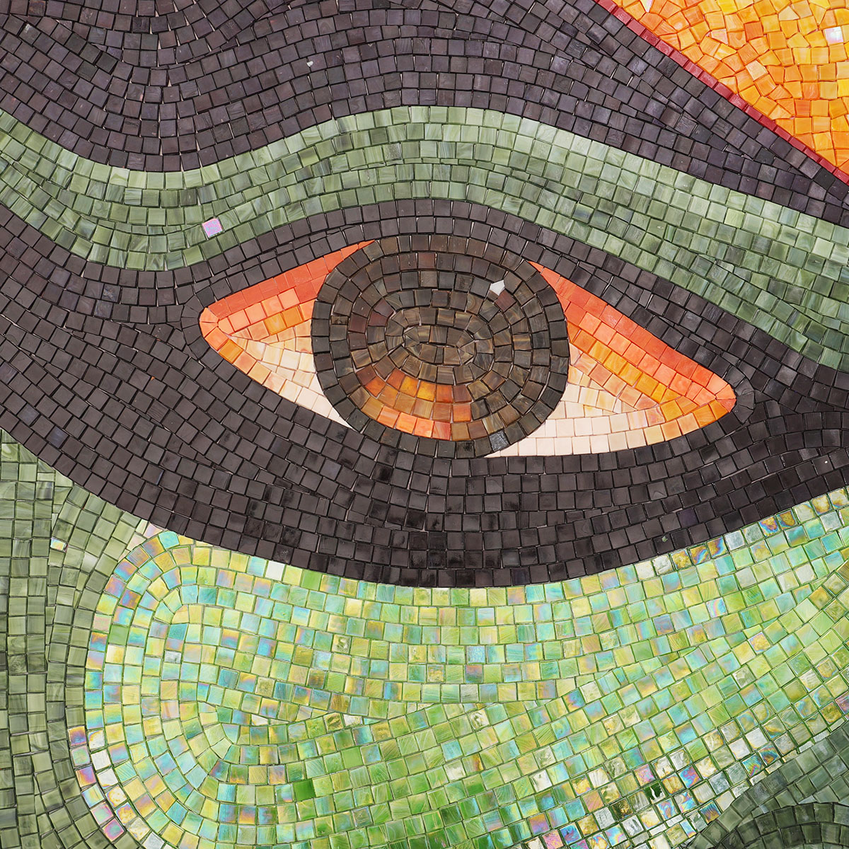Close-up of Human Figure Detail in Glass Art Mosaic Mural