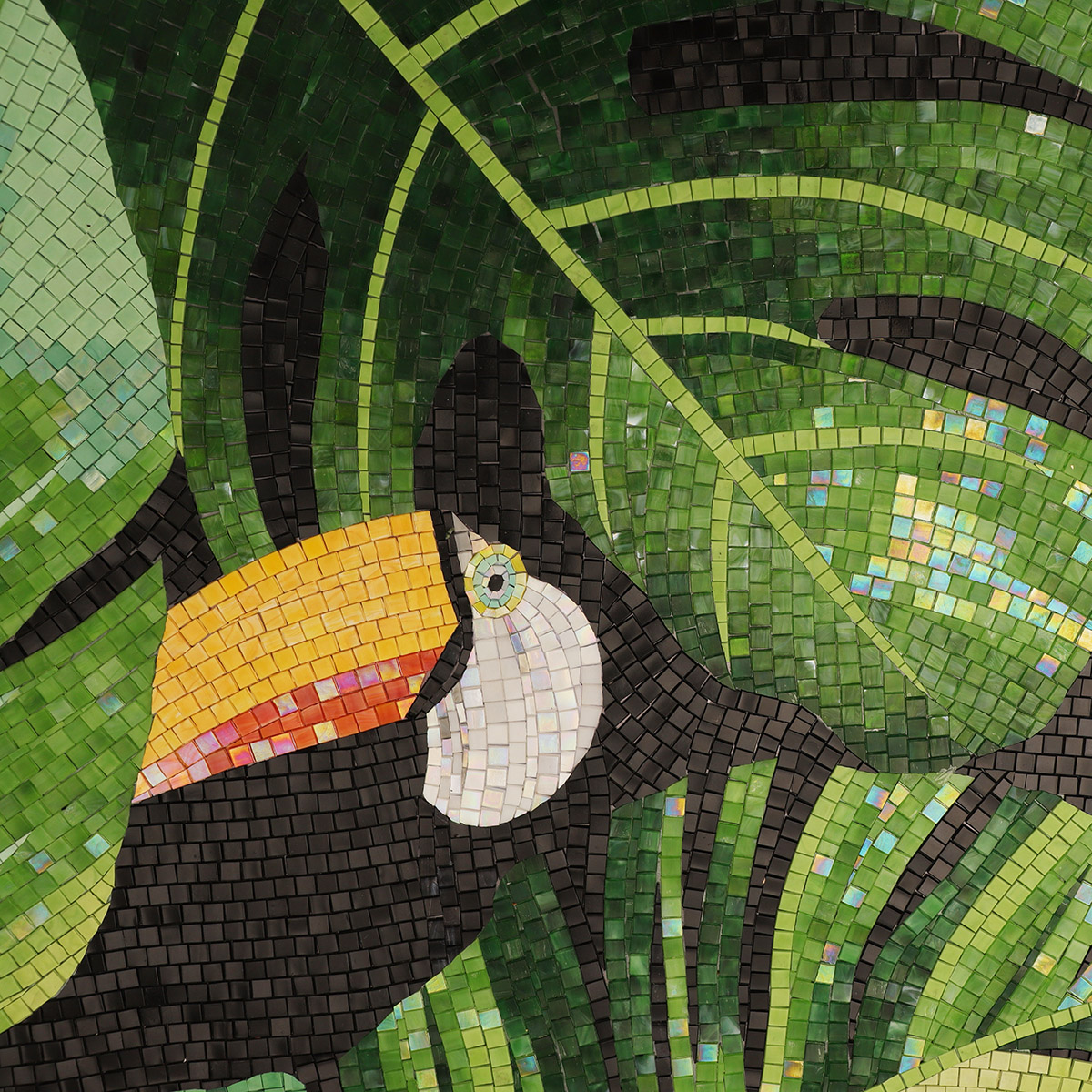 Intricate Feather Detail in Flamingo Mosaic Art Tile