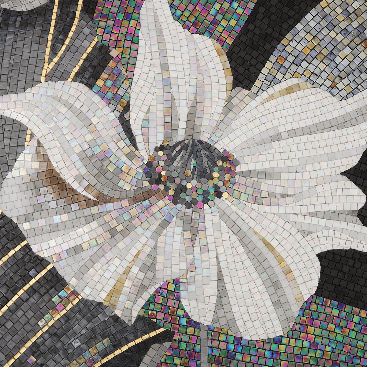 Close-up of Black and White Flower Petals in Hand-Cut Mosaic Art