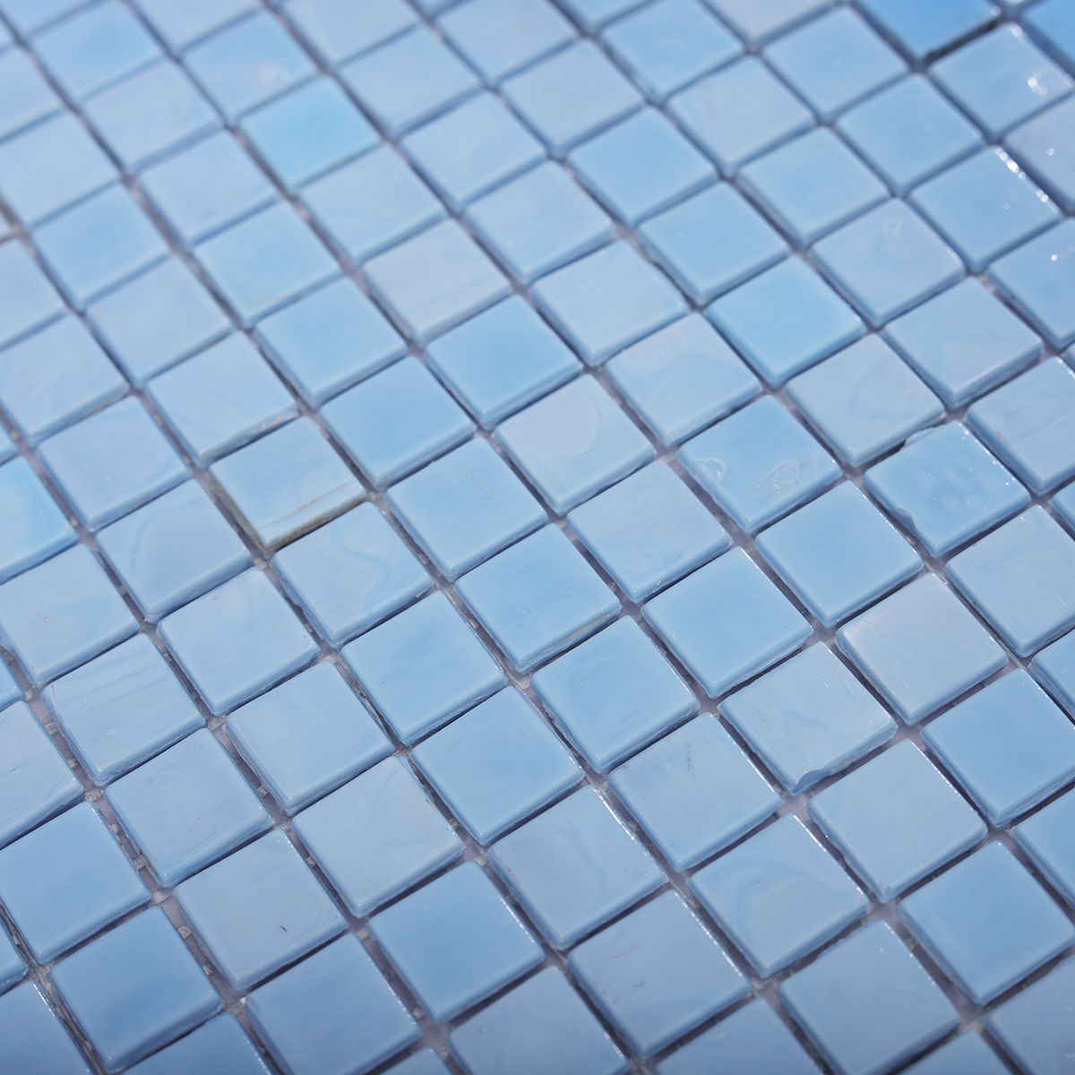 Close-up of Sky Blue Glass Mosaic Tile Surface