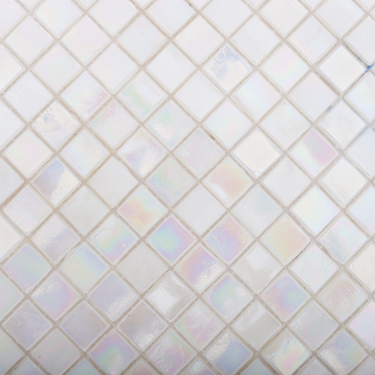 Detailed View of the Shimmering Effect of Rainbow Glass Mosaic Pool Tile